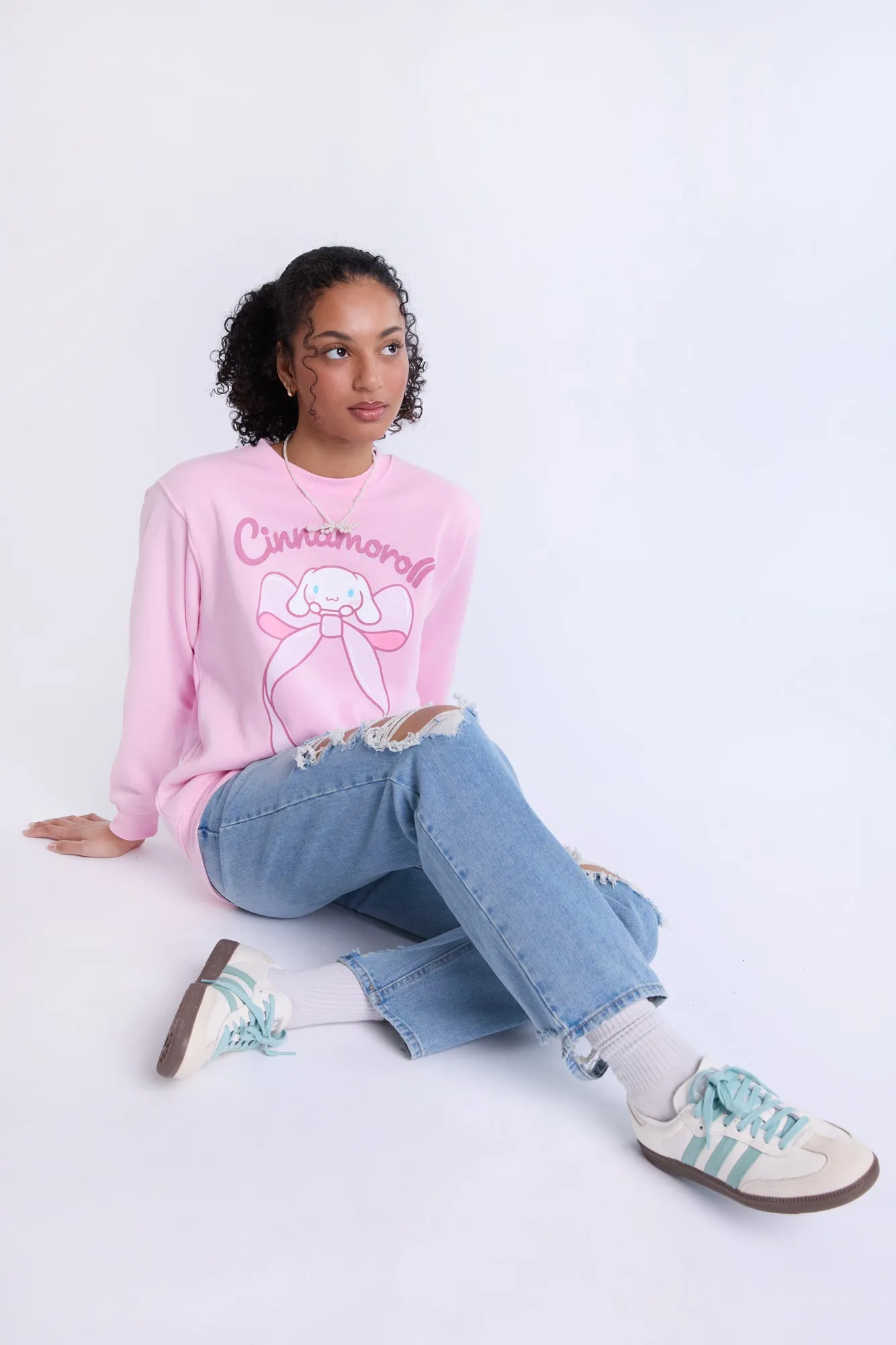 Cinnamoroll Bow Graphic Crew Neck Sweatshirt