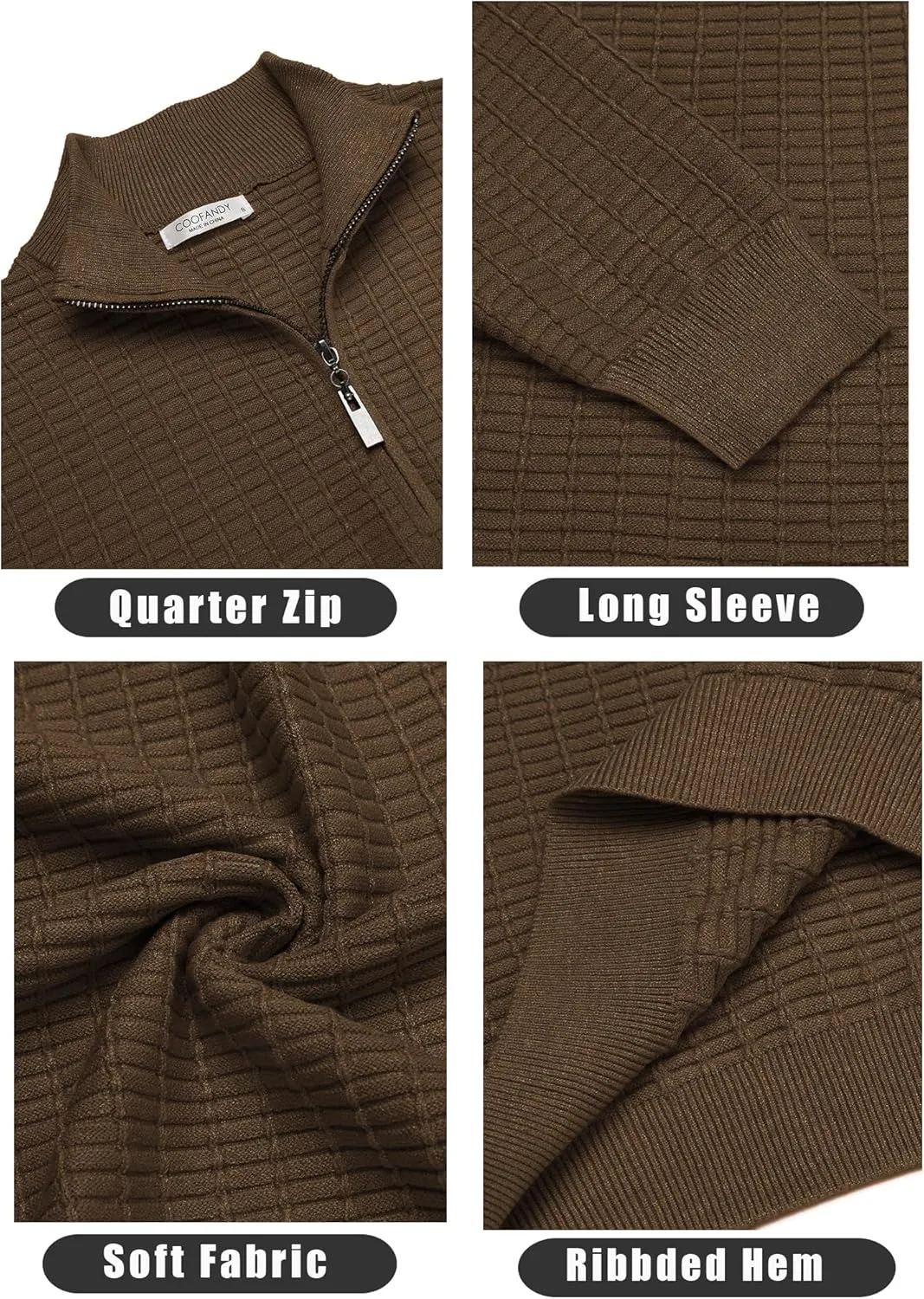 COOFANDY Men's Quarter Zip Sweaters Slim Fit Lightweight Cotton Knitted Casual Mock Neck Pullover Sweaters