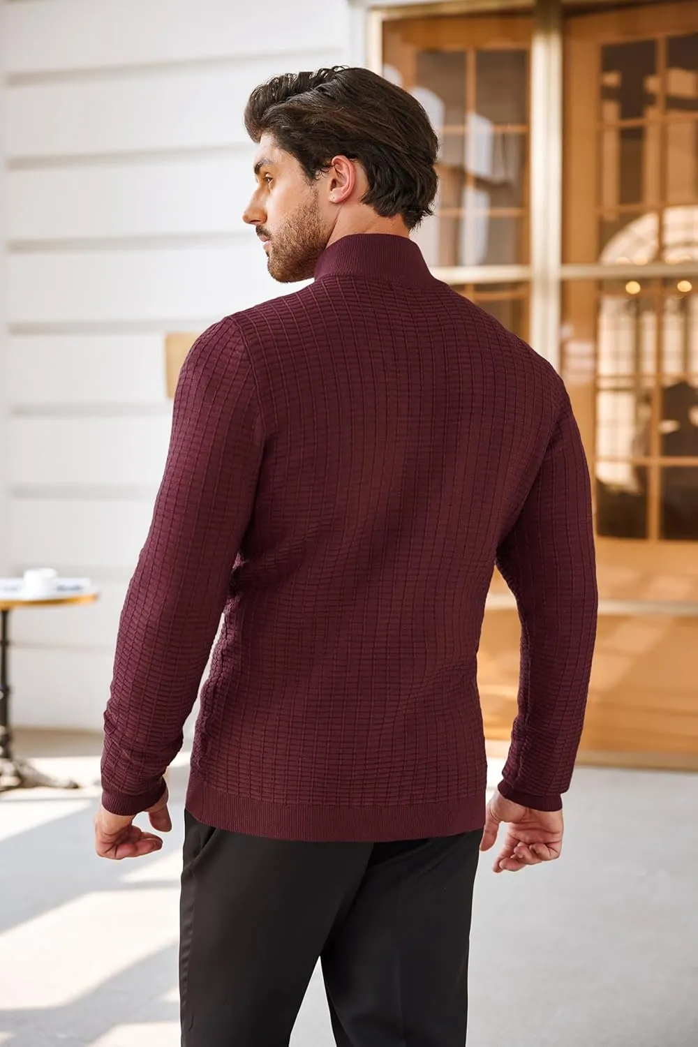 COOFANDY Men's Quarter Zip Sweaters Slim Fit Lightweight Cotton Knitted Casual Mock Neck Pullover Sweaters