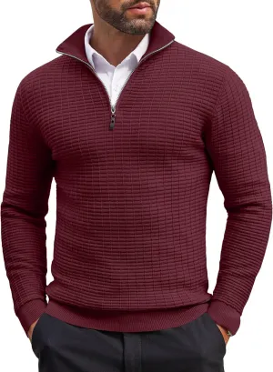 COOFANDY Men's Quarter Zip Sweaters Slim Fit Lightweight Cotton Knitted Casual Mock Neck Pullover Sweaters