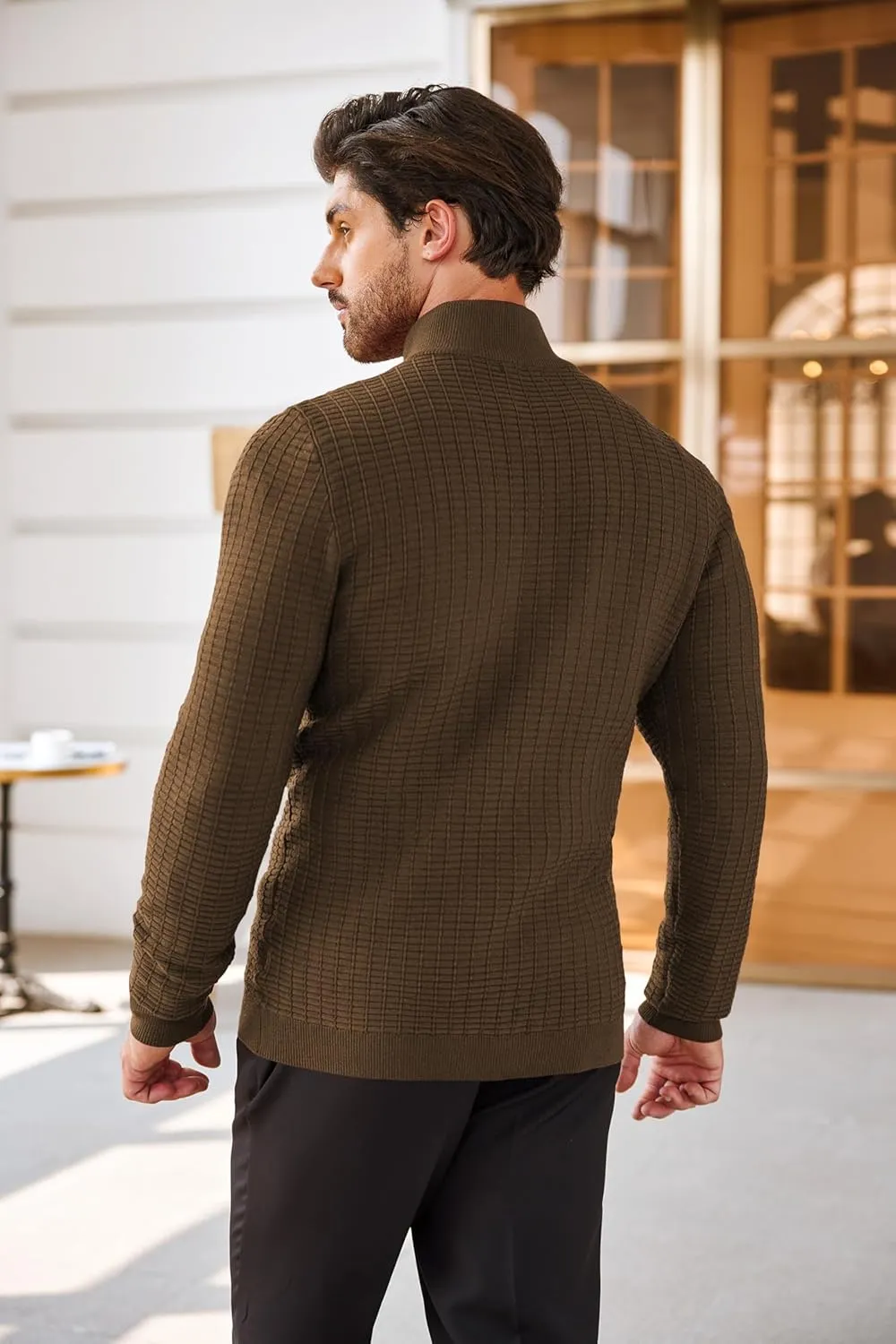 COOFANDY Men's Quarter Zip Sweaters Slim Fit Lightweight Cotton Knitted Casual Mock Neck Pullover Sweaters