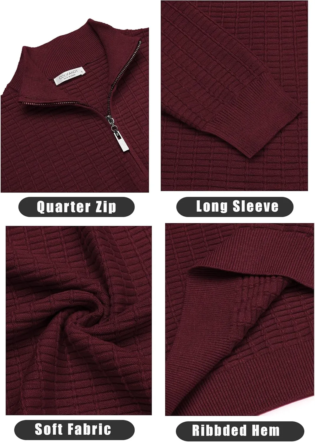 COOFANDY Men's Quarter Zip Sweaters Slim Fit Lightweight Cotton Knitted Casual Mock Neck Pullover Sweaters