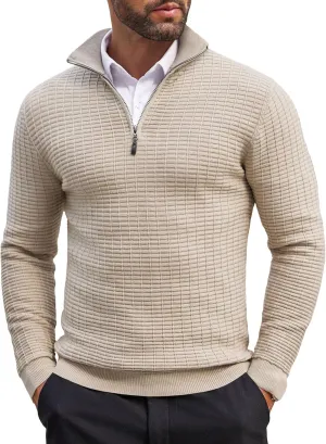 COOFANDY Men's Quarter Zip Sweaters Slim Fit Lightweight Cotton Knitted Casual Mock Neck Pullover Sweaters