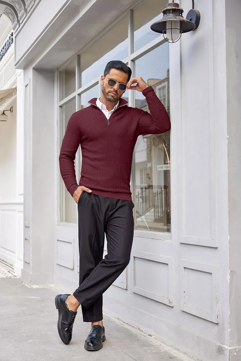 COOFANDY Men's Quarter Zip Sweaters Slim Fit Lightweight Cotton Knitted Casual Mock Neck Pullover Sweaters