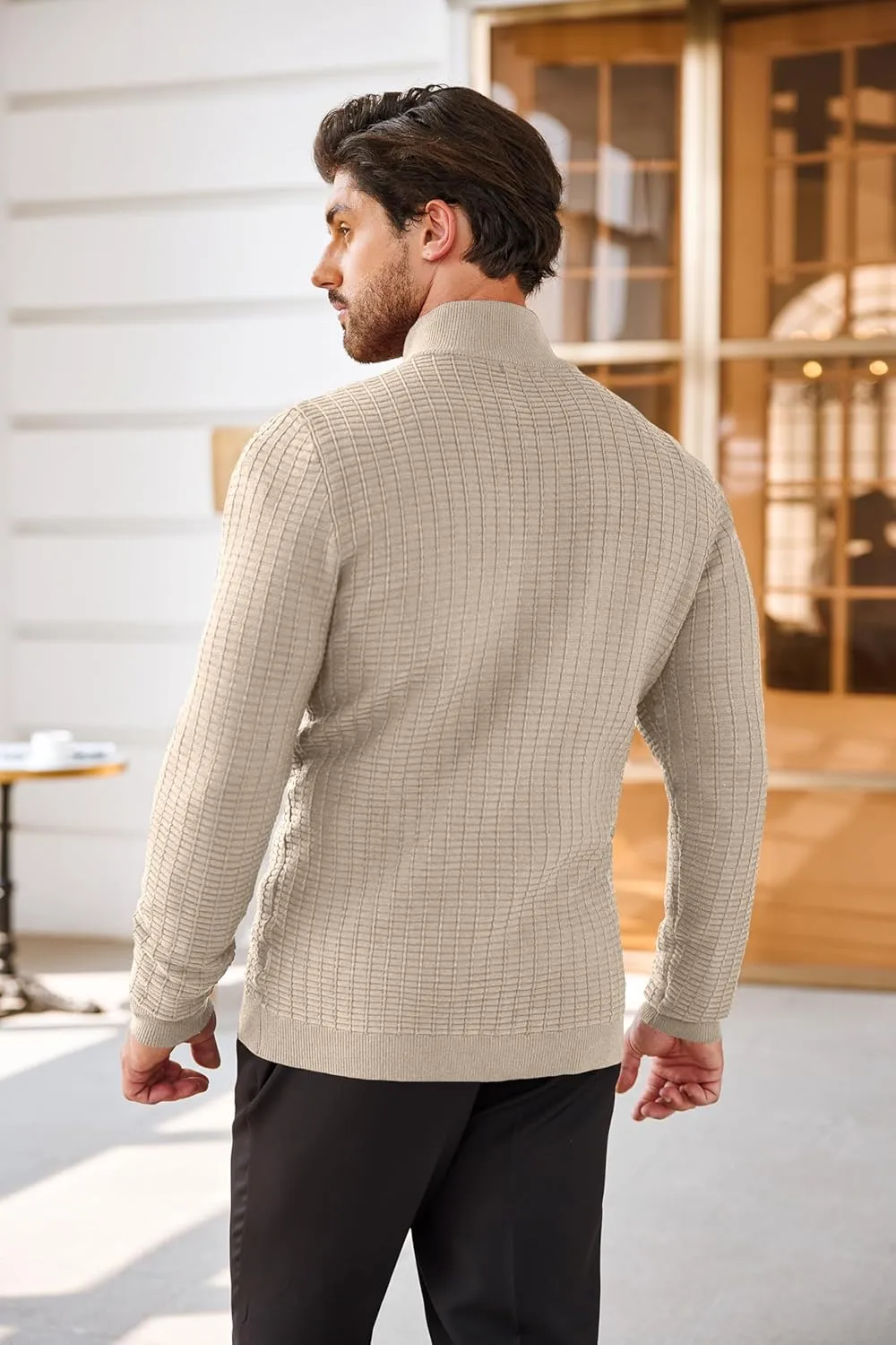 COOFANDY Men's Quarter Zip Sweaters Slim Fit Lightweight Cotton Knitted Casual Mock Neck Pullover Sweaters