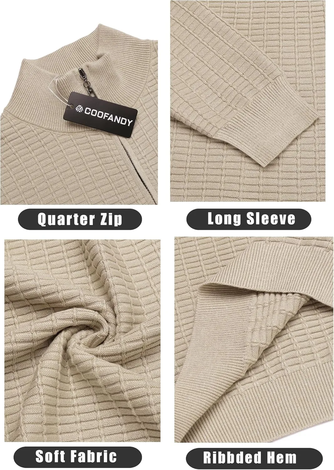 COOFANDY Men's Quarter Zip Sweaters Slim Fit Lightweight Cotton Knitted Casual Mock Neck Pullover Sweaters