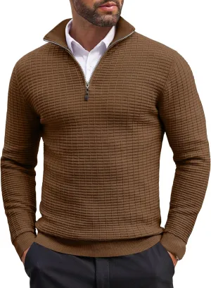 COOFANDY Men's Quarter Zip Sweaters Slim Fit Lightweight Cotton Knitted Casual Mock Neck Pullover Sweaters