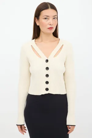 Cream Silk Ribbed Cut Out Cardigan