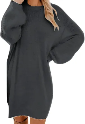 Cream Sweater Dress for Women,Women's Furry Pullover Sweater Dress Loose Oversized Long Knitted Tops S-3Xl