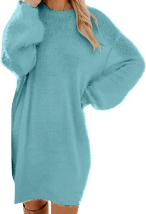 Cream Sweater Dress for Women,Women's Furry Pullover Sweater Dress Loose Oversized Long Knitted Tops S-3Xl