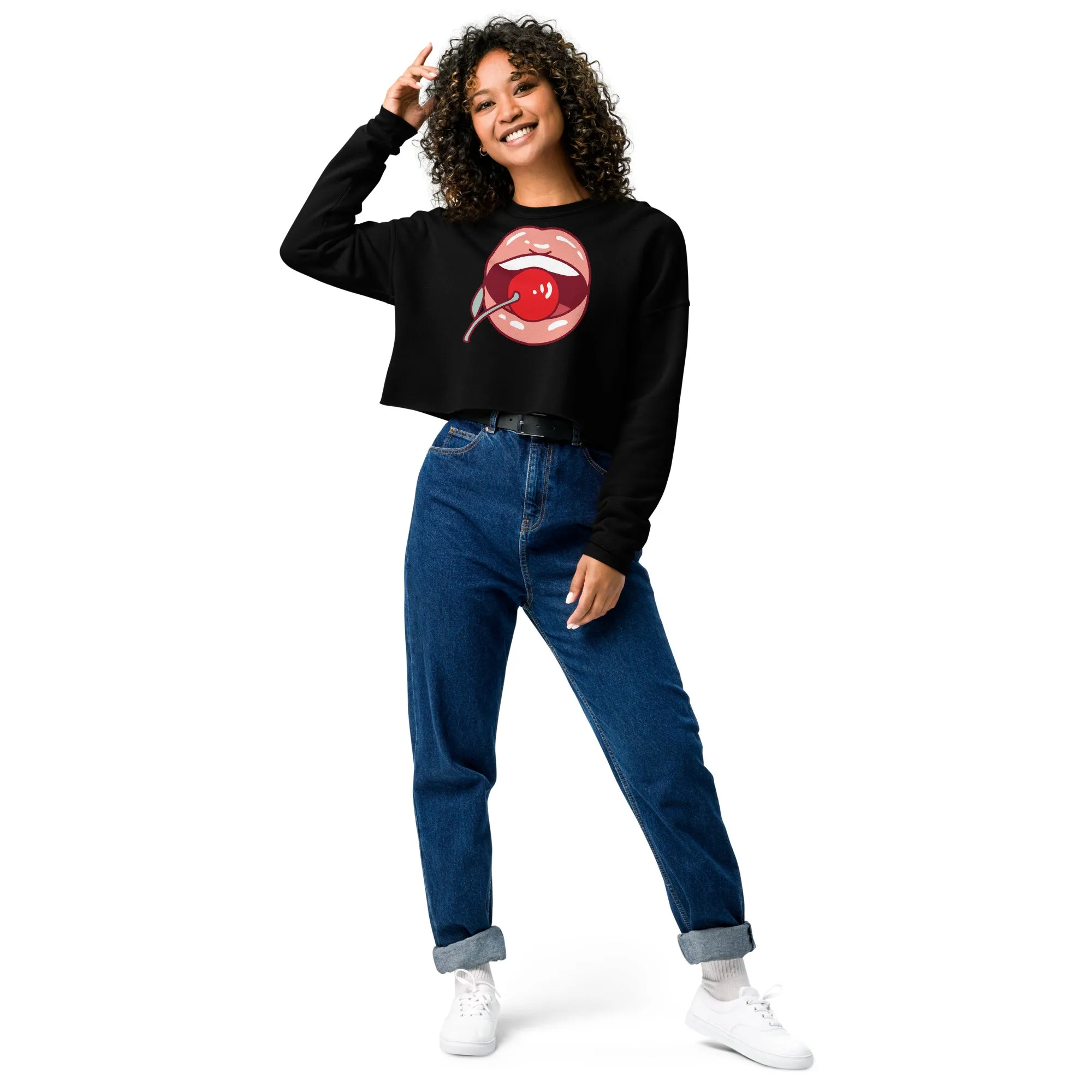 Crop Sweatshirt Womens (Lips and Cherry - Fun Lips 0021)