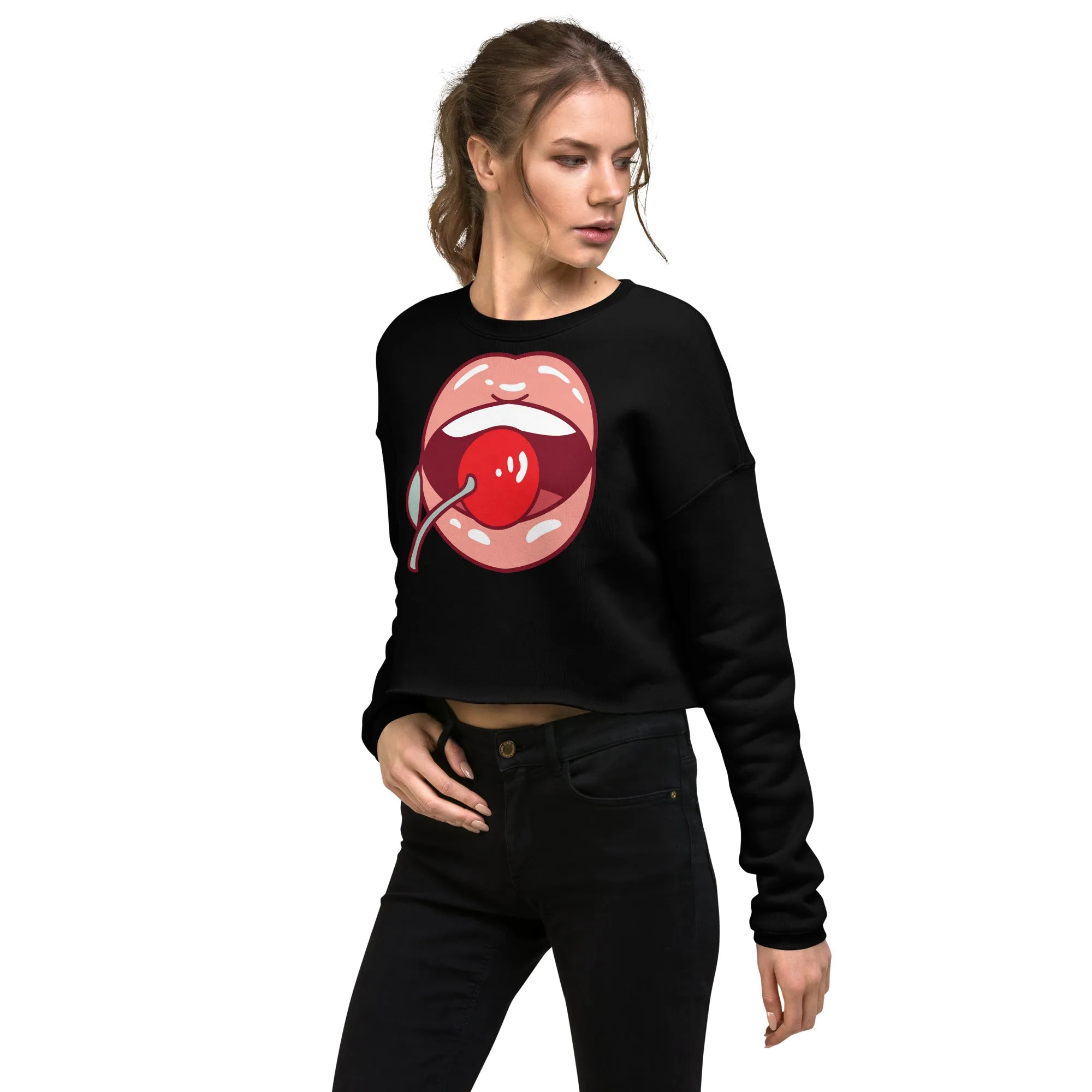 Crop Sweatshirt Womens (Lips and Cherry - Fun Lips 0021)