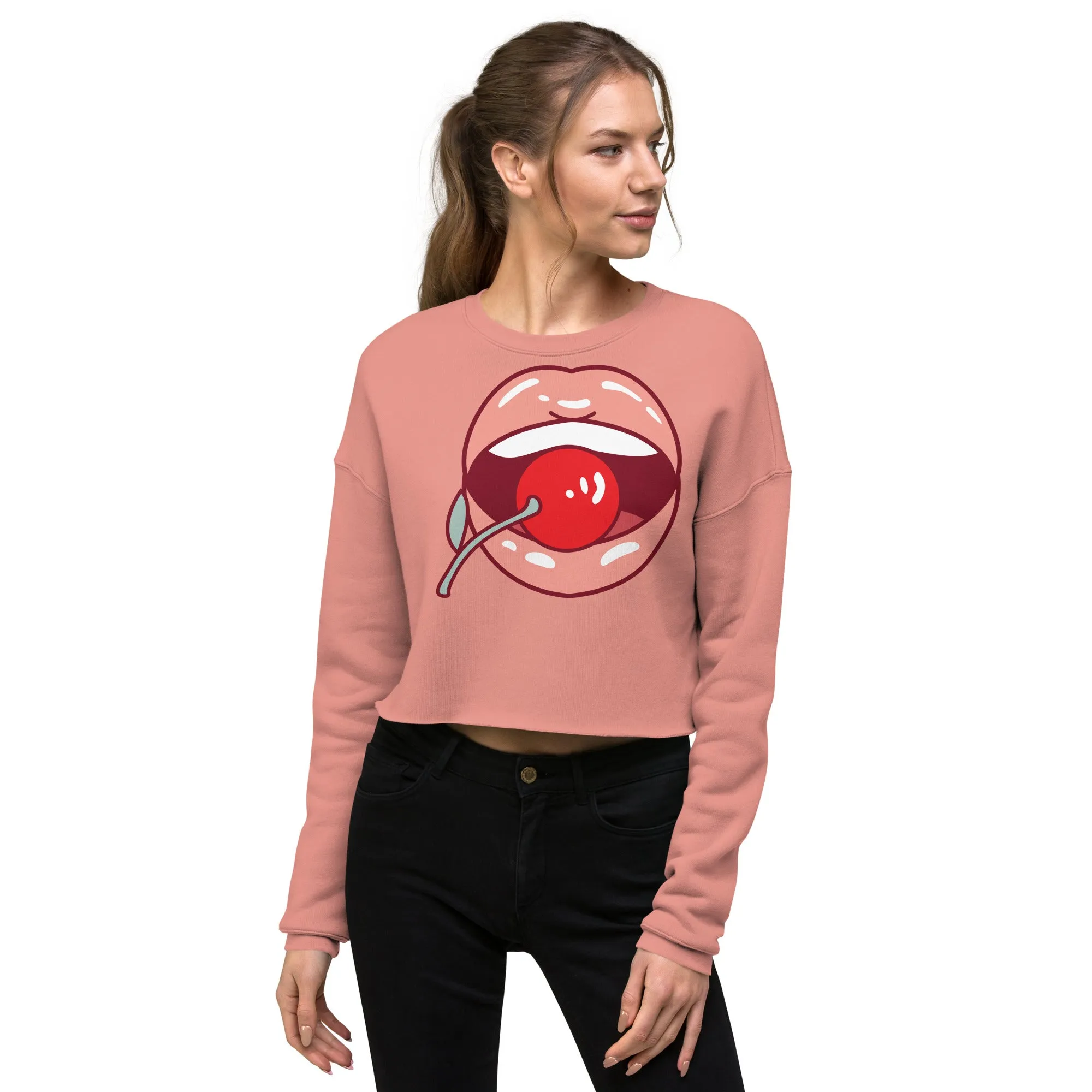 Crop Sweatshirt Womens (Lips and Cherry - Fun Lips 0021)