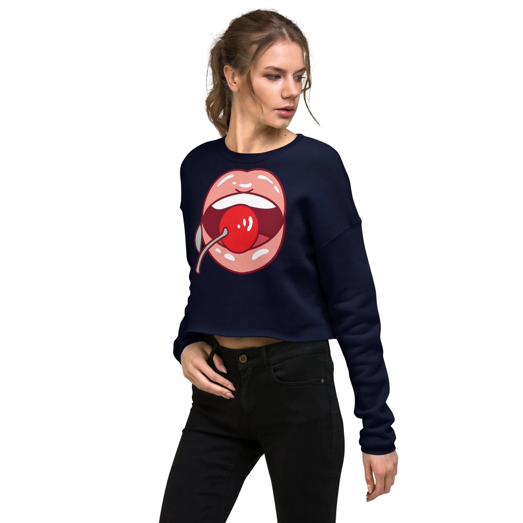 Crop Sweatshirt Womens (Lips and Cherry - Fun Lips 0021)
