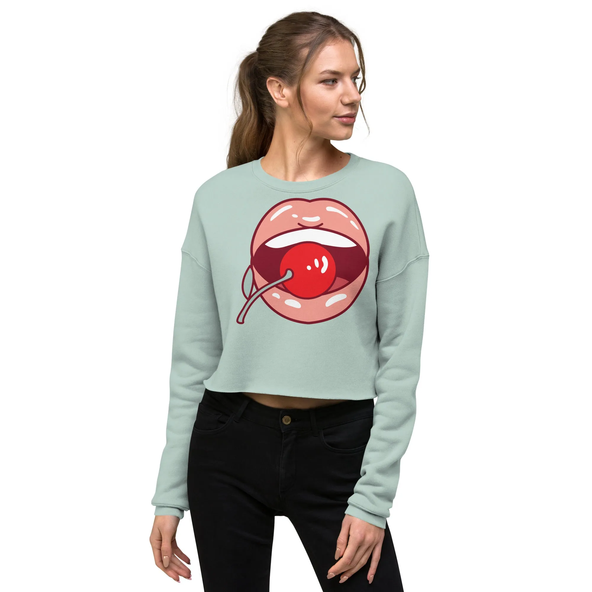 Crop Sweatshirt Womens (Lips and Cherry - Fun Lips 0021)
