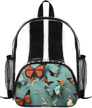 Customizable Clear Backpack for Women Men,Clear Bag for Stadium Events With Waterproof PVC Plastic Material,Graceful Butterflies - M