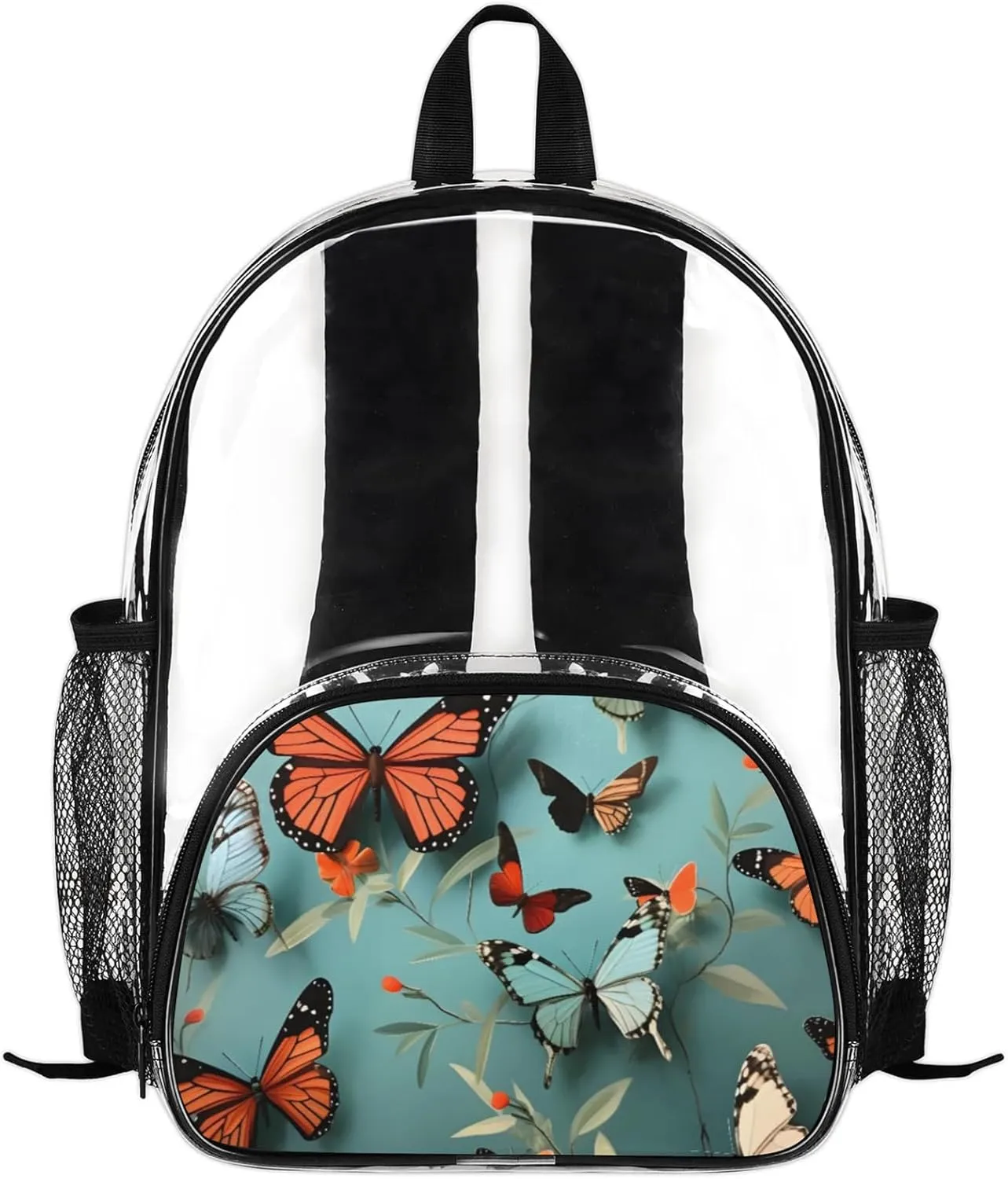 Customizable Clear Backpack for Women Men,Clear Bag for Stadium Events With Waterproof PVC Plastic Material,Graceful Butterflies - M