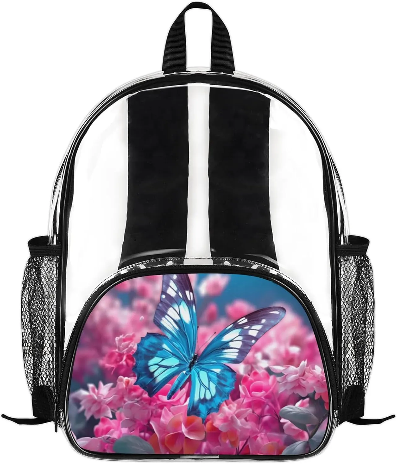 Customizable Clear Backpack for Women Men,Clear Bag for Stadium Events With Waterproof PVC Plastic Material,Graceful Butterfly - M