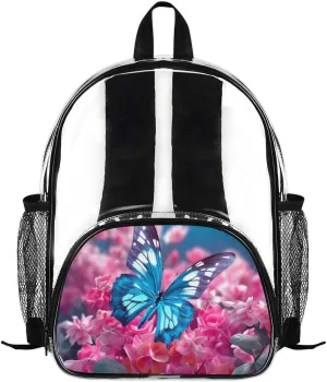 Customizable Clear Backpack for Women Men,Clear Bag for Stadium Events With Waterproof PVC Plastic Material,Graceful Butterfly - M