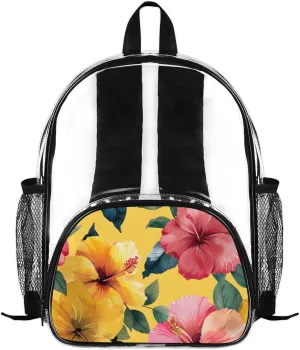 Customizable Clear Backpack for Women Men,Clear Bag for Stadium Events With Waterproof PVC Plastic Material,Graceful Flowers - M