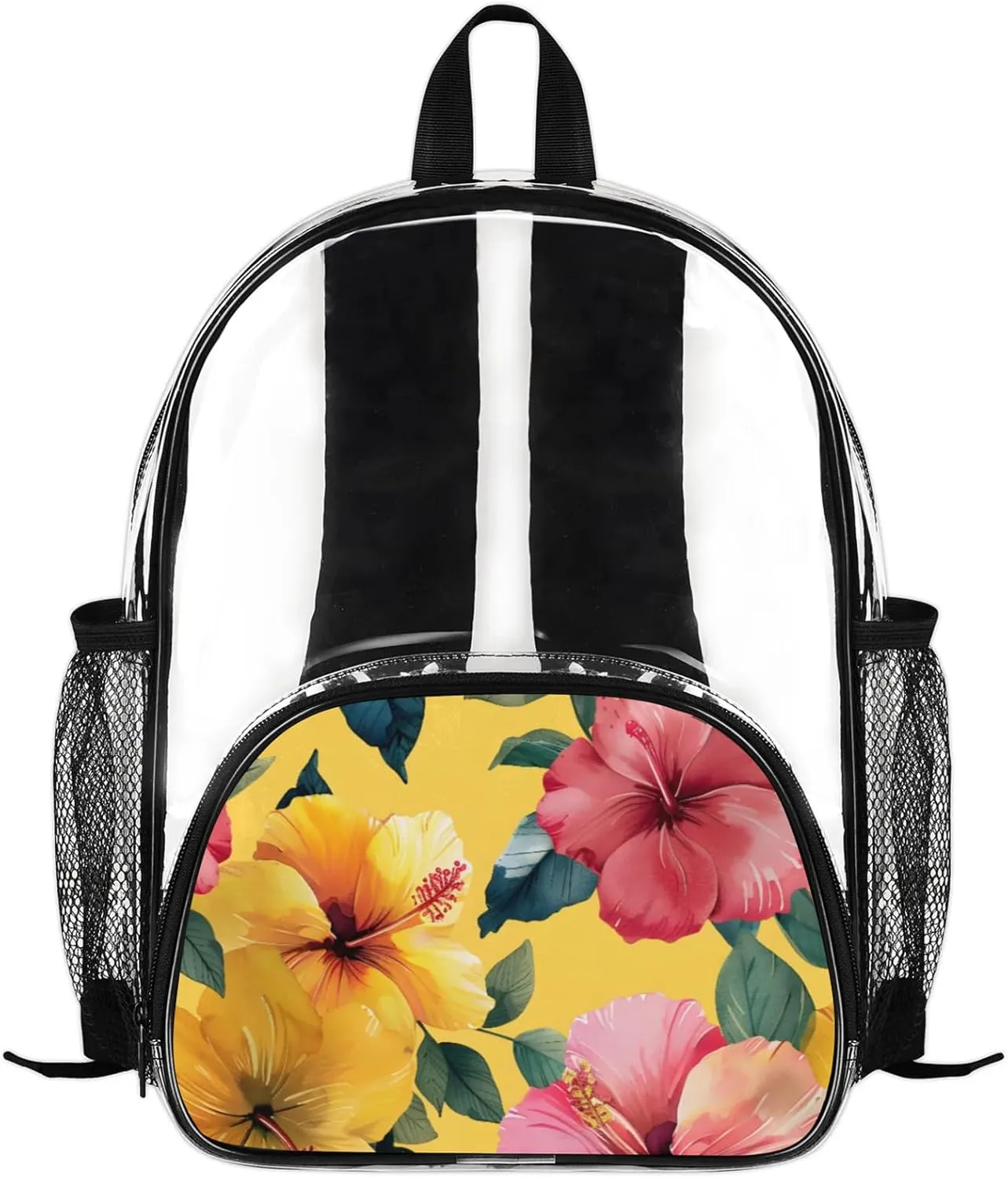 Customizable Clear Backpack for Women Men,Clear Bag for Stadium Events With Waterproof PVC Plastic Material,Graceful Flowers - M