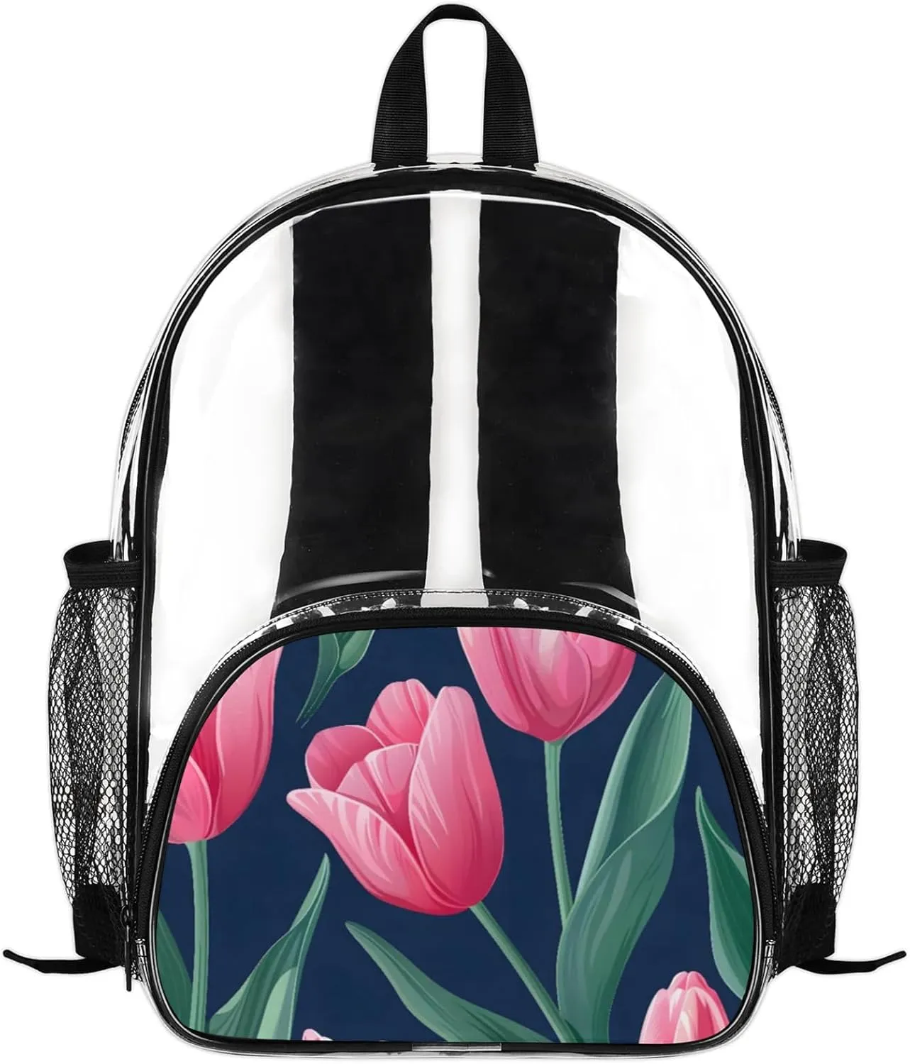 Customizable Clear Backpack for Women Men,Clear Bag for Stadium Events With Waterproof PVC Plastic Material,Graceful Tulips - M