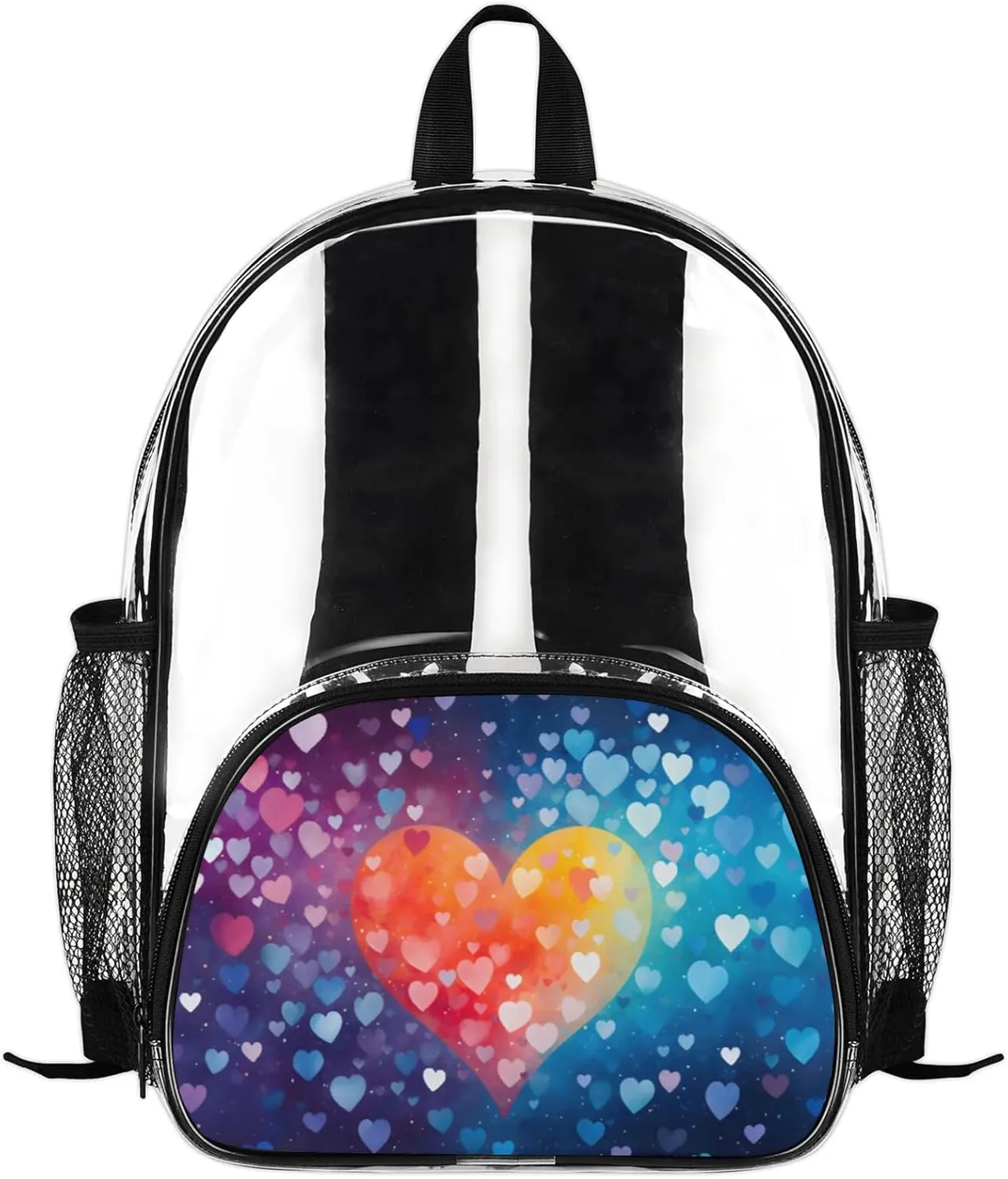 Customizable Clear Backpack for Women Men,Clear Bag for Stadium Events With Waterproof PVC Plastic Material,Graceful Valentine Love - M
