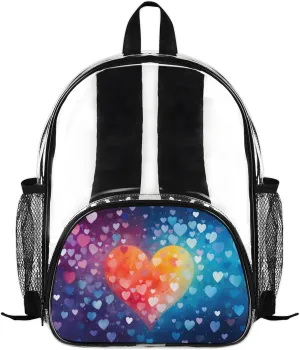 Customizable Clear Backpack for Women Men,Clear Bag for Stadium Events With Waterproof PVC Plastic Material,Graceful Valentine Love - M