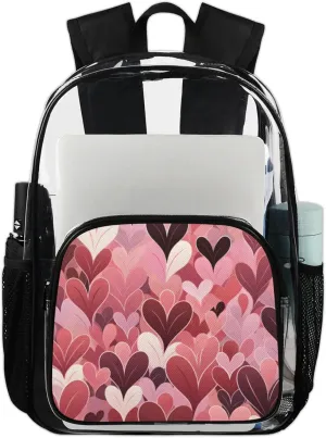 Customizable Clear Backpack for Women Men,Clear Bag for Stadium Events With Waterproof PVC Plastic Material,Graceful Valentine's Heart - L