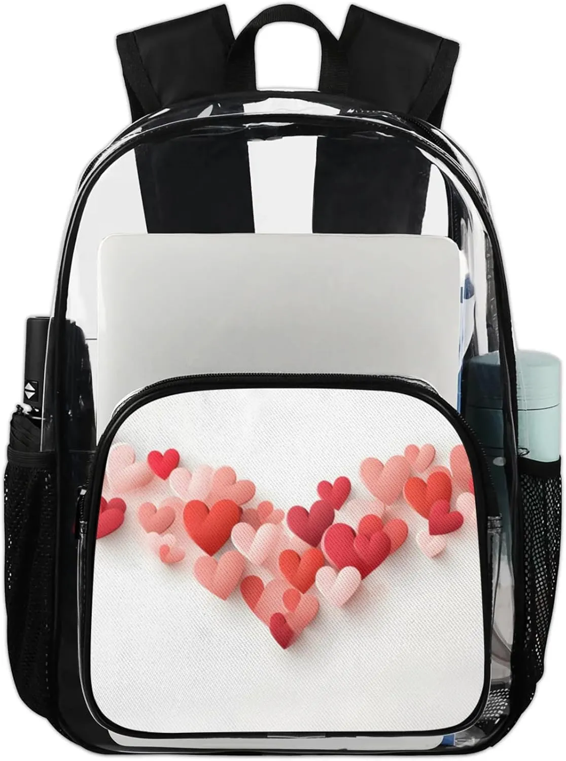 Customizable Clear Backpack for Women Men,Clear Bag for Stadium Events With Waterproof PVC Plastic Material,Valentine Day Graceful Love - L