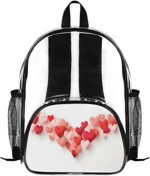 Customizable Clear Backpack for Women Men,Clear Bag for Stadium Events With Waterproof PVC Plastic Material,Valentine Day Graceful Love - M