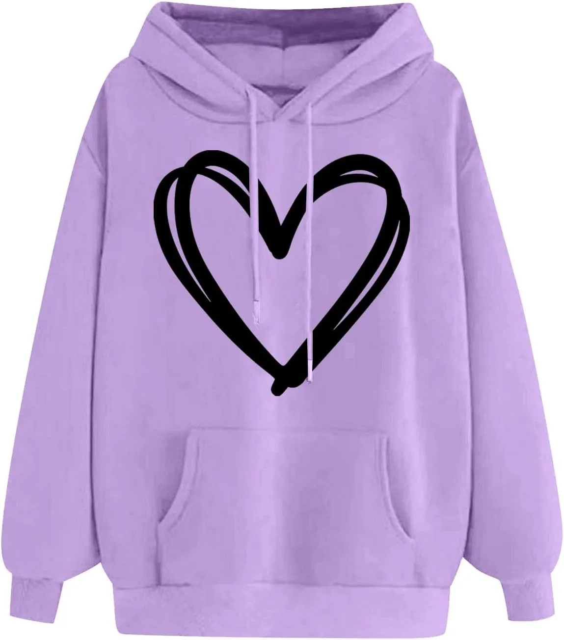 Cute Hooded Sweatshirt For Women 2024 Casual Long Sleeve Heart Graphic Hoodies Loose Comfy Fall Fashion Pullovers
