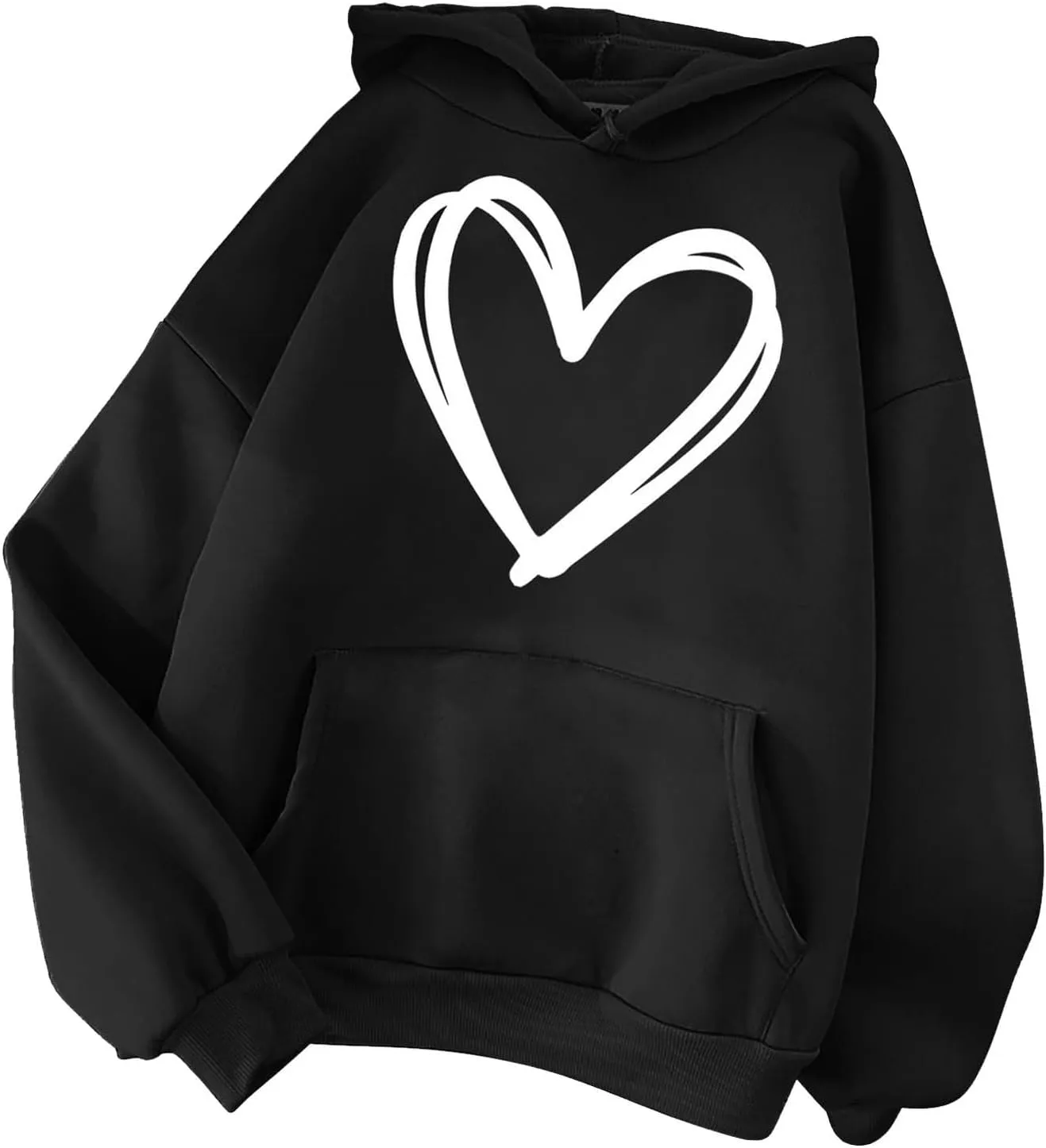 Cute Hooded Sweatshirt For Women 2024 Casual Long Sleeve Heart Graphic Hoodies Loose Comfy Fall Fashion Pullovers