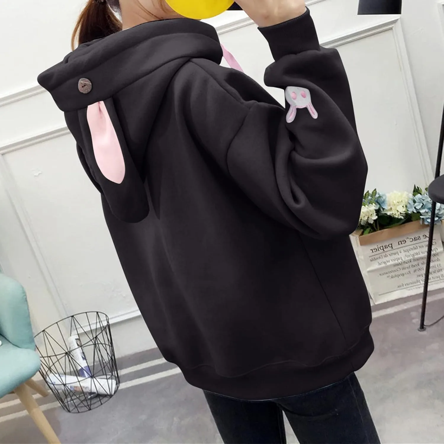 Cute Hoodies For Women Oversized Y2K Pullover Bunny Ear Hooded Sweatshirts With Pockets Long Sleeve Outfits Fall Clothes 2023