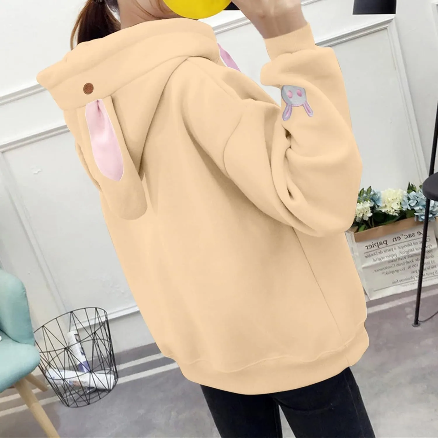 Cute Hoodies For Women Oversized Y2K Pullover Bunny Ear Hooded Sweatshirts With Pockets Long Sleeve Outfits Fall Clothes 2023