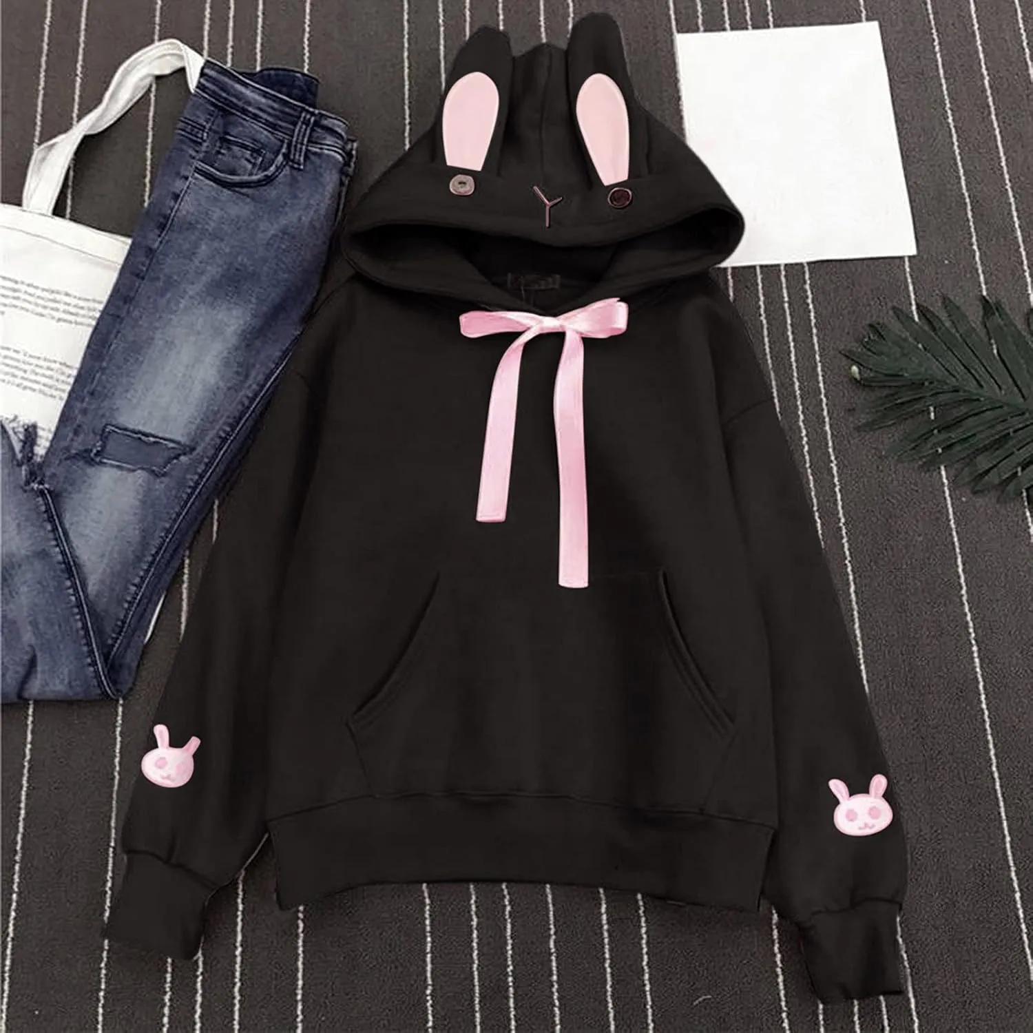 Cute Hoodies For Women Oversized Y2K Pullover Bunny Ear Hooded Sweatshirts With Pockets Long Sleeve Outfits Fall Clothes 2023