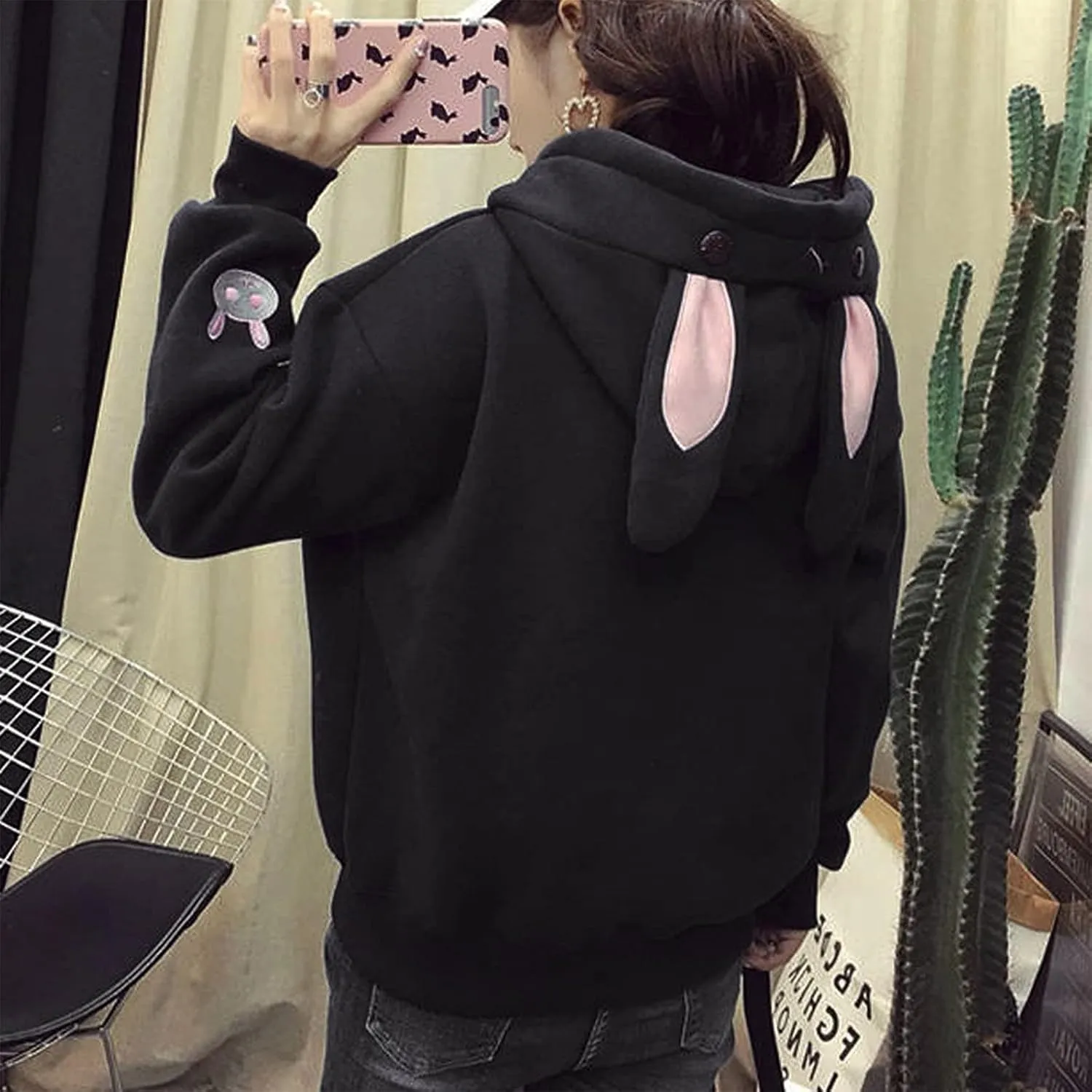 Cute Hoodies For Women Oversized Y2K Pullover Bunny Ear Hooded Sweatshirts With Pockets Long Sleeve Outfits Fall Clothes 2023