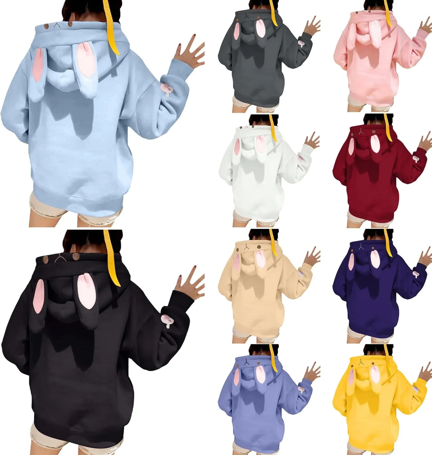 Cute Hoodies For Women Oversized Y2K Pullover Bunny Ear Hooded Sweatshirts With Pockets Long Sleeve Outfits Fall Clothes 2023