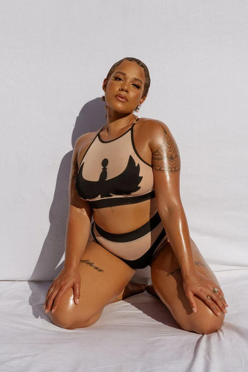 CXIX I S I S Halter Top - Black with Sand Mesh
