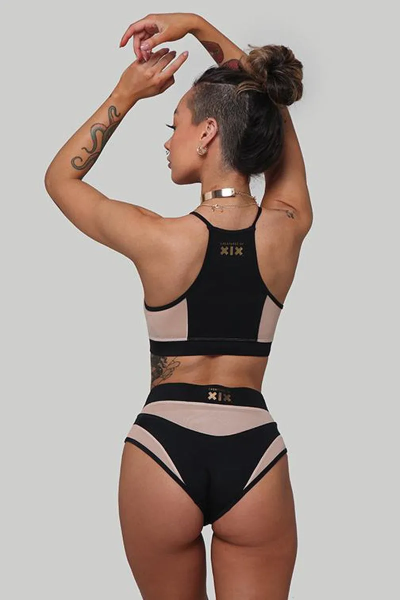 CXIX I S I S Halter Top - Black with Sand Mesh