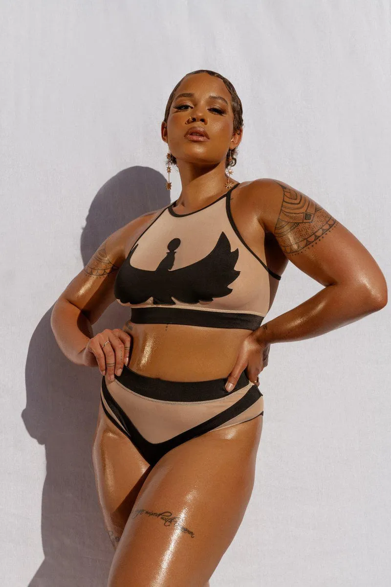 CXIX I S I S Halter Top - Black with Sand Mesh