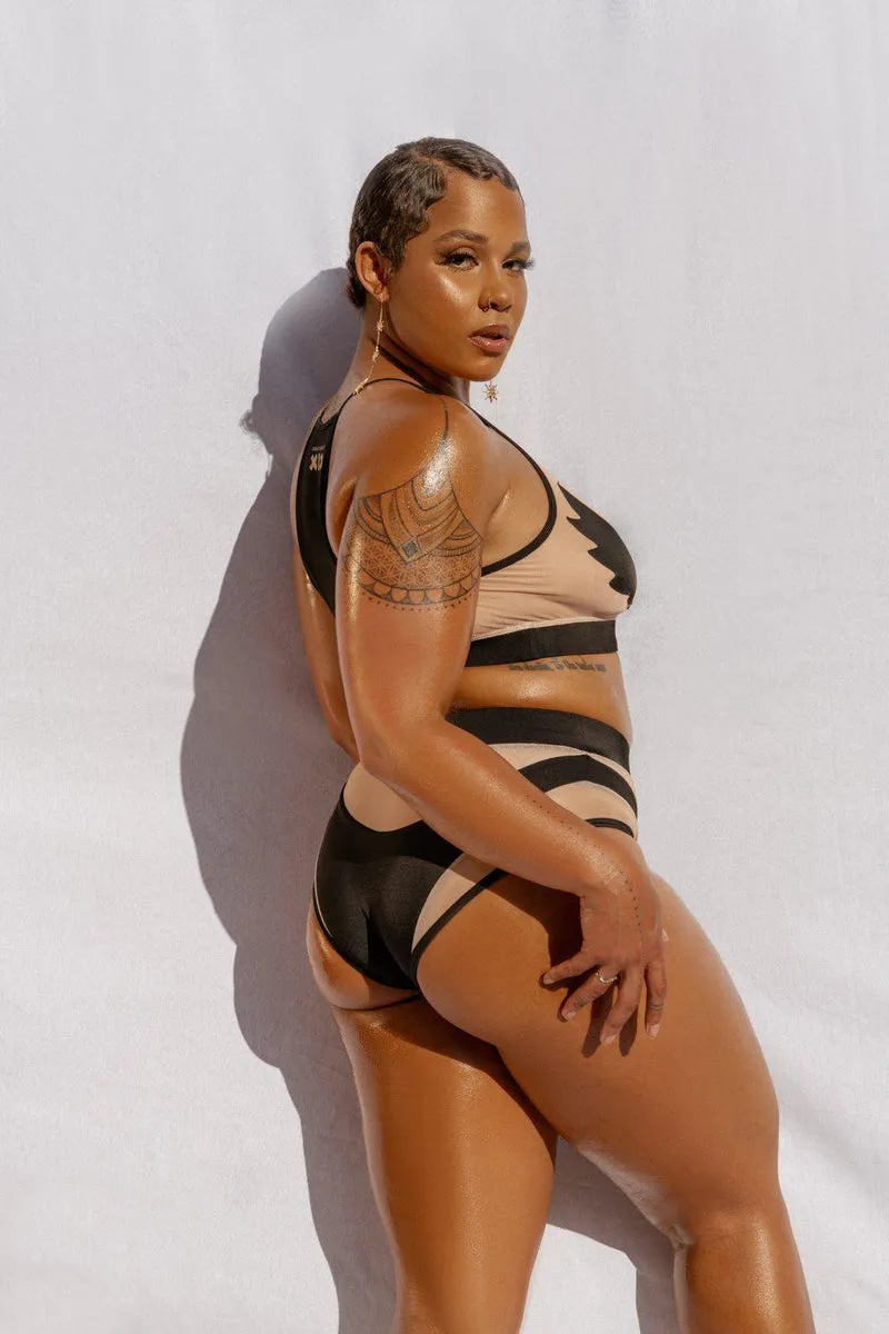 CXIX I S I S Halter Top - Black with Sand Mesh
