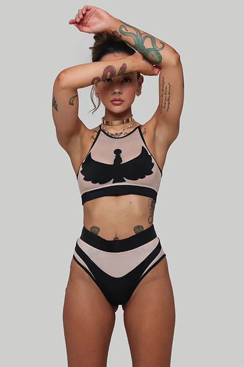 CXIX I S I S Halter Top - Black with Sand Mesh