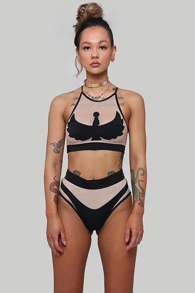 CXIX I S I S Halter Top - Black with Sand Mesh