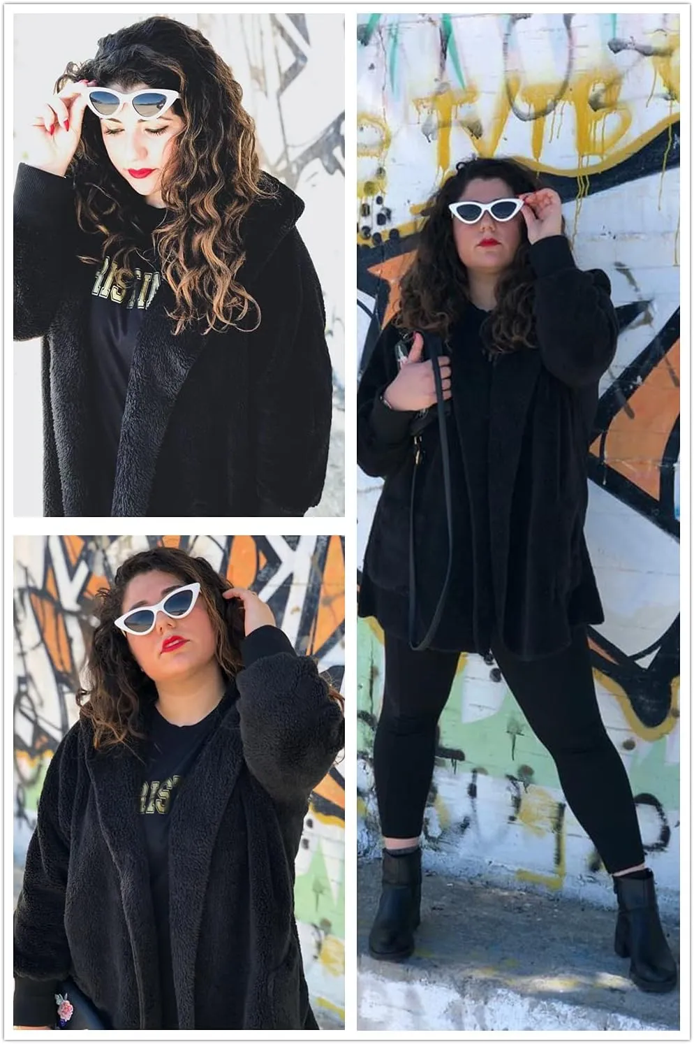 Dokotoo Womens 2024 Winter Long Sleeve Solid Fuzzy Fleece Open Front Hooded Cardigans Jacket Coats Outerwear with Pocket