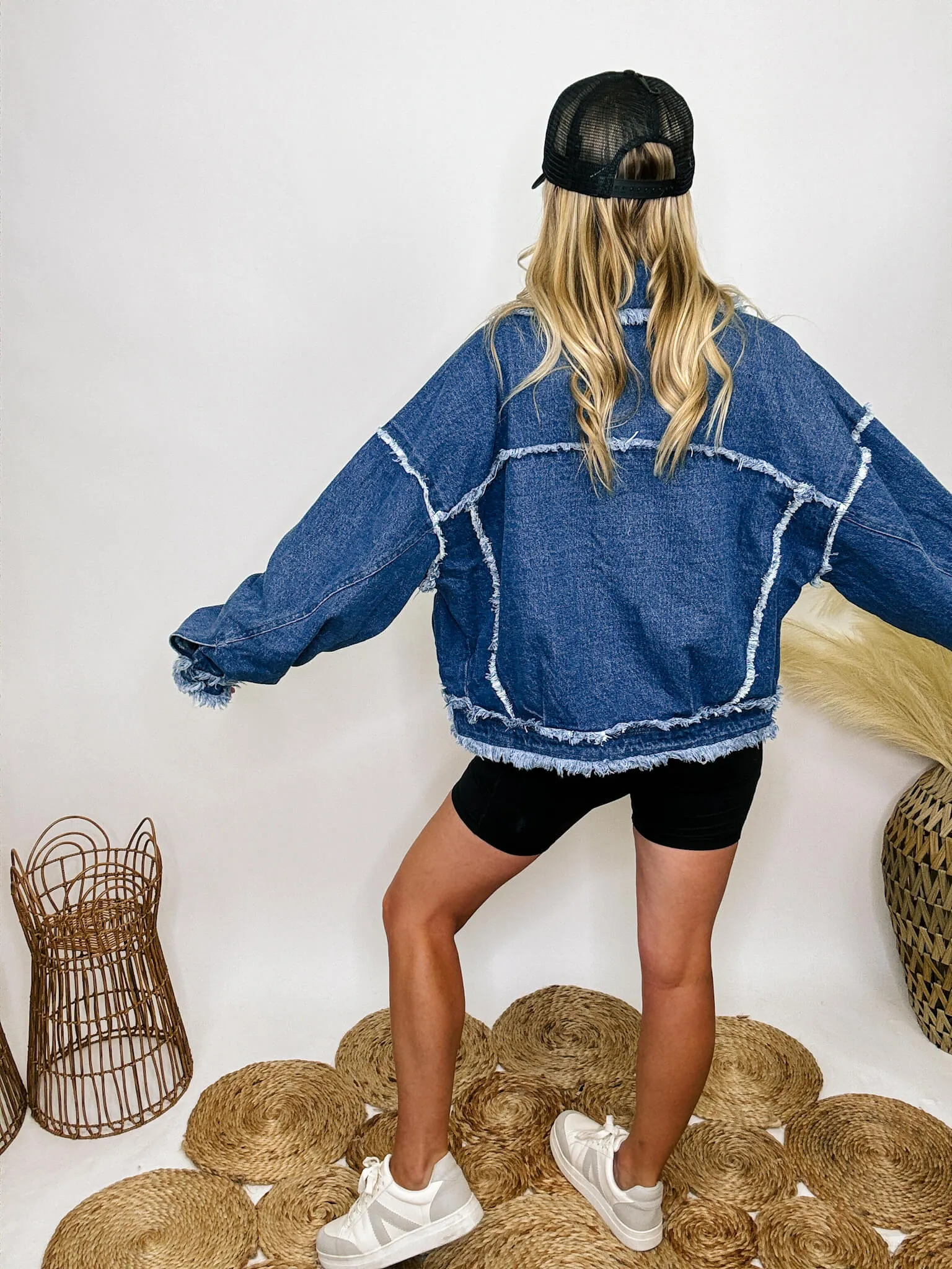 DOORBUSTER - Oversized Frayed Hem Denim Jacket