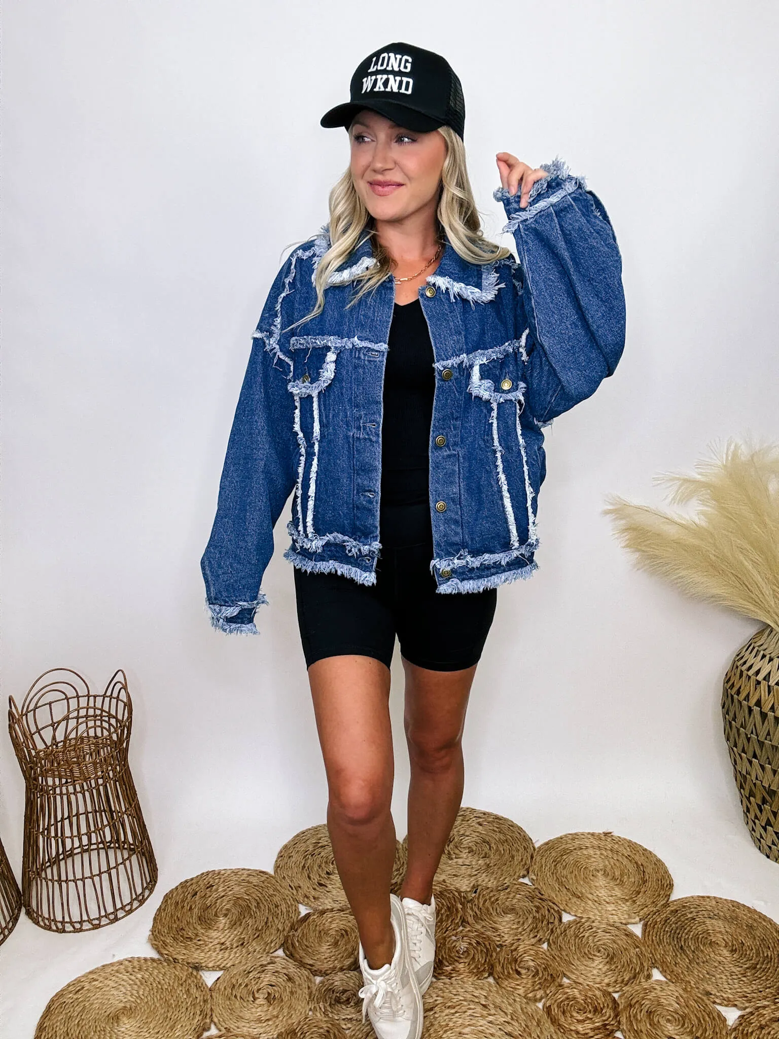 DOORBUSTER - Oversized Frayed Hem Denim Jacket