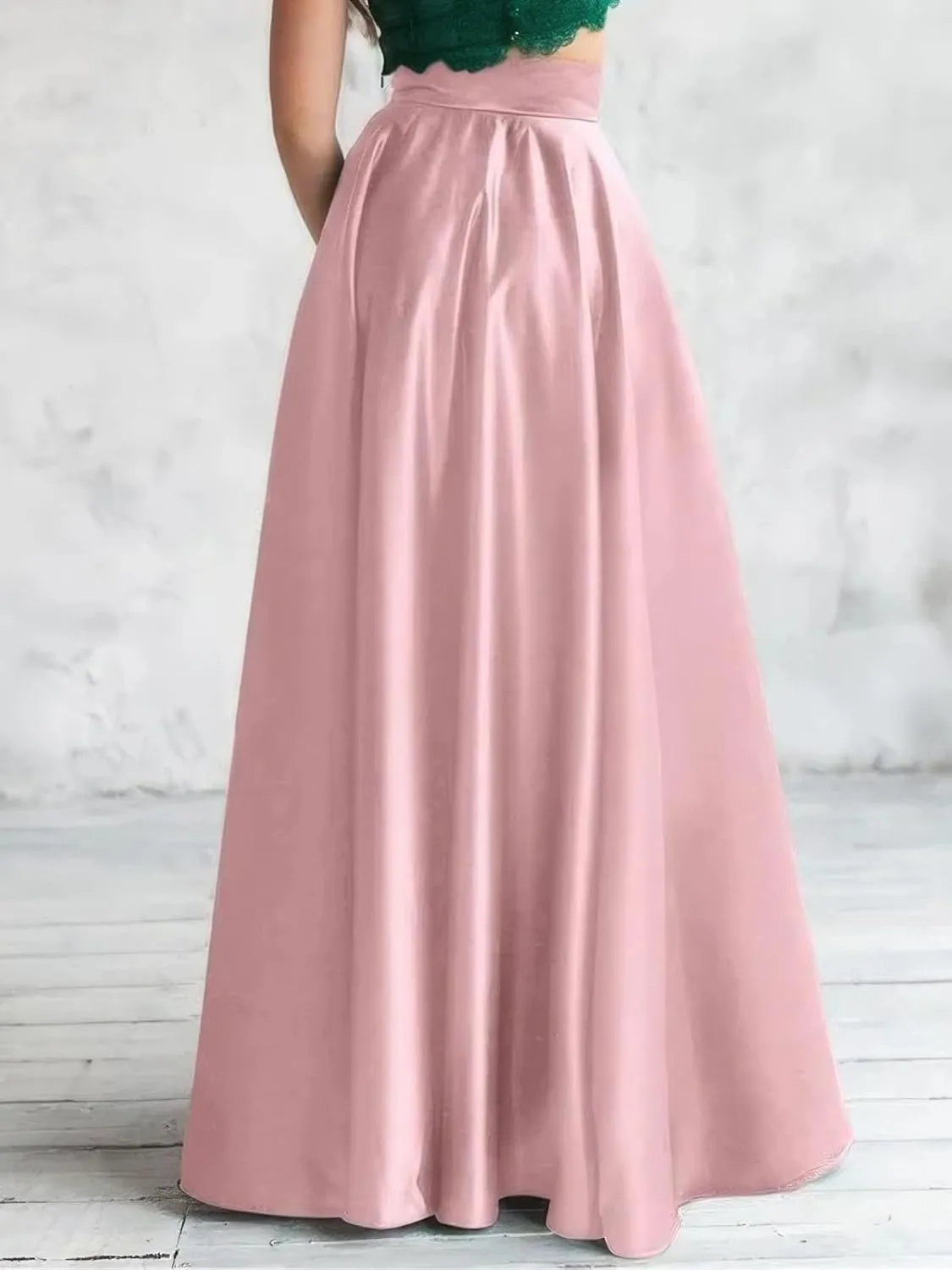 ebossy Women's Elegant High Waist Satin Flared Long Skirt Silk Dressy Full Length Party Prom A-Line Maxi Skirt