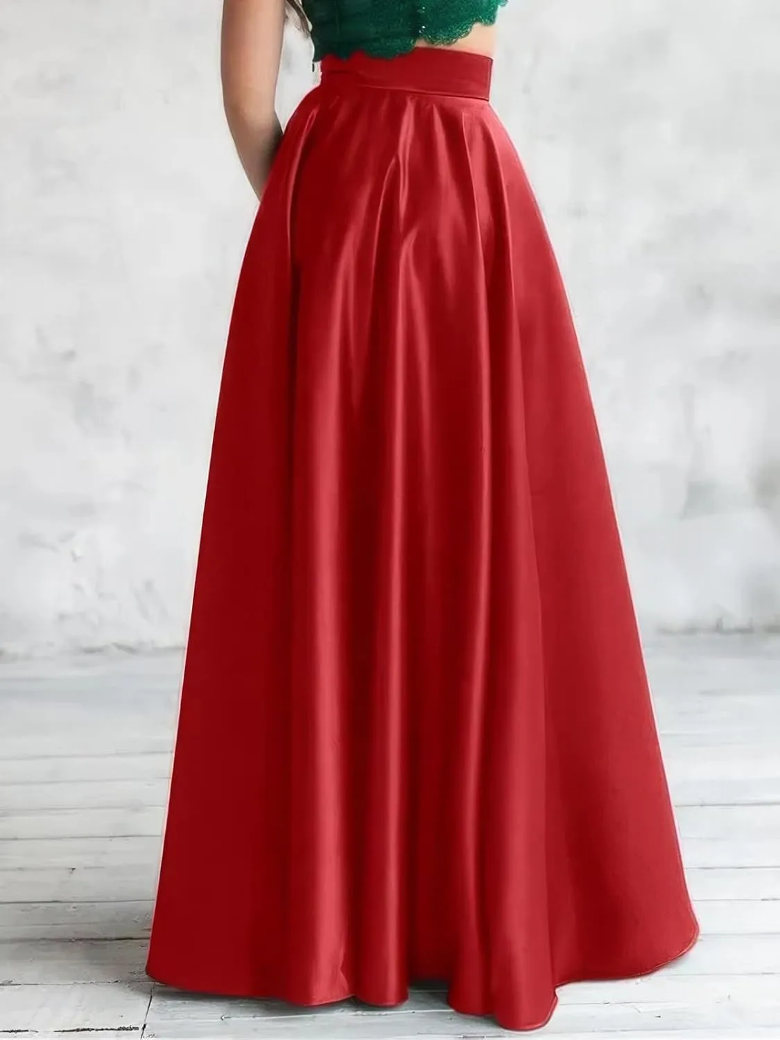 ebossy Women's Elegant High Waist Satin Flared Long Skirt Silk Dressy Full Length Party Prom A-Line Maxi Skirt
