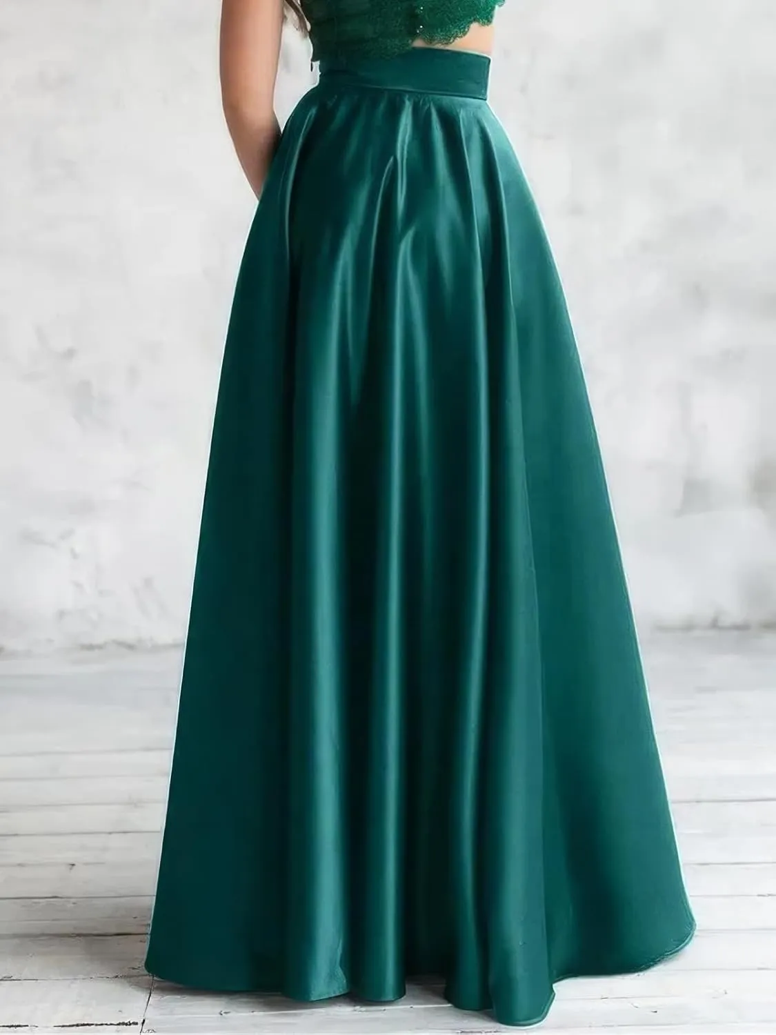 ebossy Women's Elegant High Waist Satin Flared Long Skirt Silk Dressy Full Length Party Prom A-Line Maxi Skirt